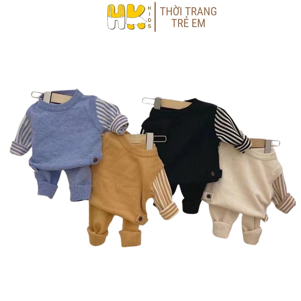 Bộ len cho bé trai từ 0-3 tuổi,chất len 2 lớp cao cấp mềm mịn, áo len kiểu gile liền tay sọc kẻ - HK KIDS (mã 0198)
