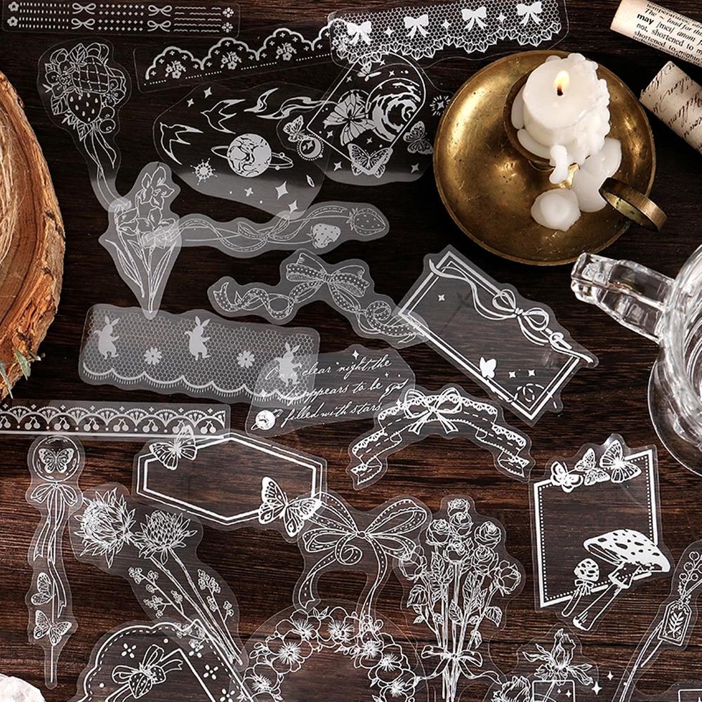 AUGUSTINA Miếng Dán Trang Trí Sổ Lưu Niệm DIY Hình Hoa Mặt Trăng Thắt Nơ Phong Cách Vintage