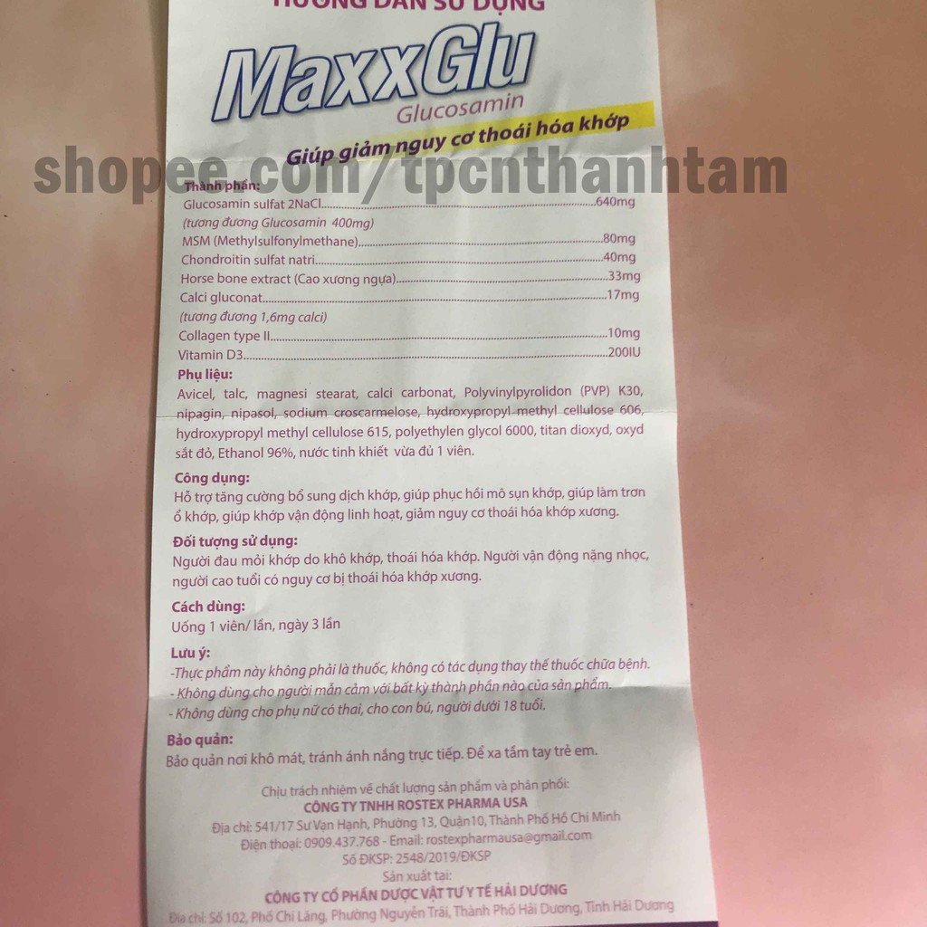 Viên uống MAXXGLU bổ sung glucosamine, hỗ trợ xương khớp - Hộp 60 viên