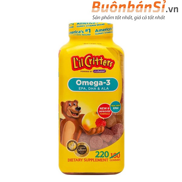Kẹo dẻo L'il Critters bổ sung Omega-3 EPA, DHA & ALA cho trẻ (220 Viên) - Nhập khẩu Mỹ