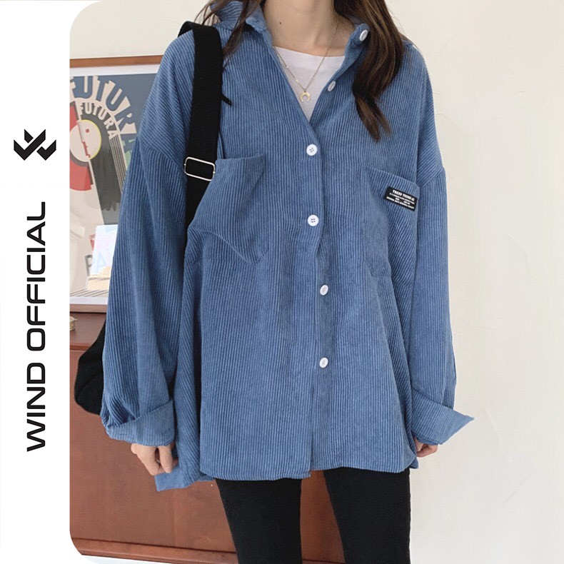 Áo khoác sơmi kaki nhung unisex form rộng LOGO TÚI nam nữ ulzzang Wind | BigBuy360 - bigbuy360.vn