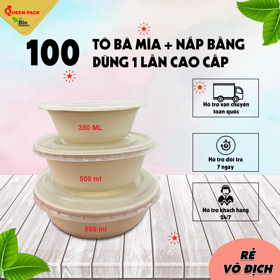 SỈ 50 Tô bã mía size 350ml/500ml/850ml kèm nắp bằng PP cao cấp |dùng đựng canh, bún các món xào, món sốt