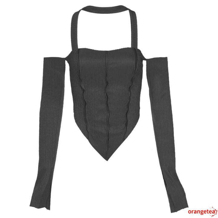 Áo Croptop Tay Dài Trễ Vai Màu Sắc Thanh Lịch Cho Nữ