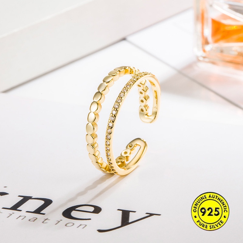 Nhẫn Hở Hai Lớp Mạ Bạc 925 Đính Đá Zircon Sang Trọng