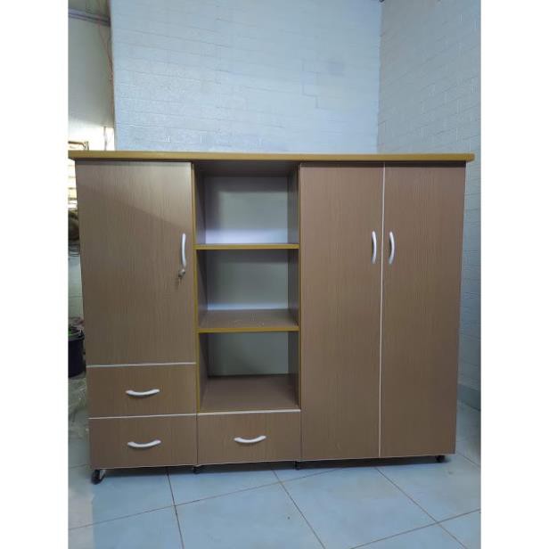 Tủ Nhựa Đài Loan Cao 1m25 Ngang 1m45 Màu Sồi Đậm 401