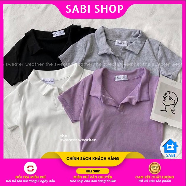 [GIÁ SỈ] Áo croptop cổ bẻ trơn 4 màu chất cotton dày dặn co giãn 4 chiều SABI SHOP FREE SIZE DƯỚI 60KG