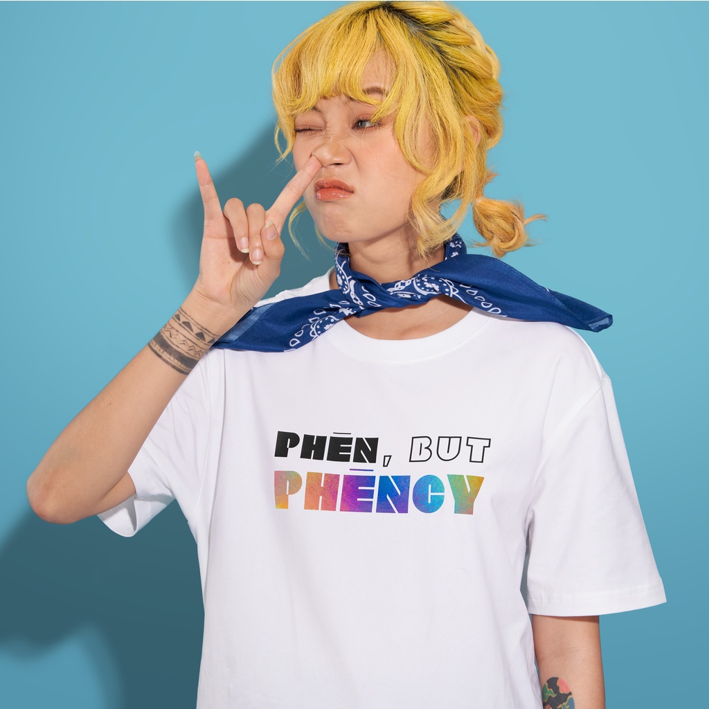 Áo phông thun màu trắng Phèn but PhènCy đen in 4 chiều, sản xuất bởi Coolmate