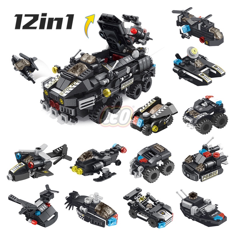 Lego SWAT xe bọc thép cảnh sát đặc nhiệm, mô hình lắp ráp lego xe cảnh sát 12 in 1