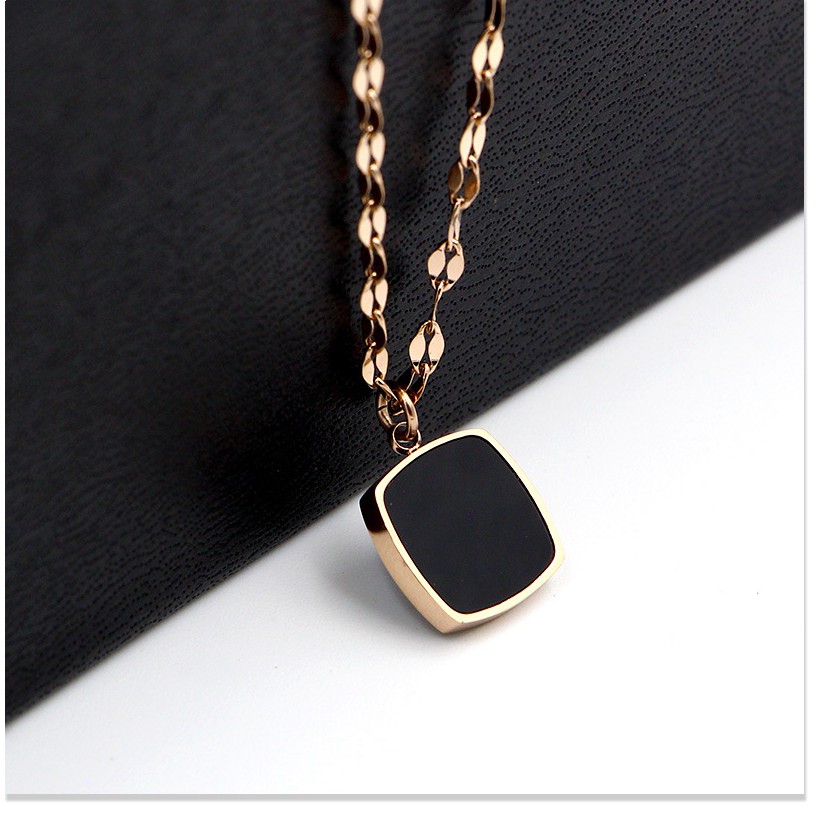 Dây chuyền nữ titan dây trúc 2 mặt đen trắng vuông X1-207- CAM KẾT KHÔNG GỈ, KHÔNG BAY MÀU - BẢO HÀNH 12 THÁNG