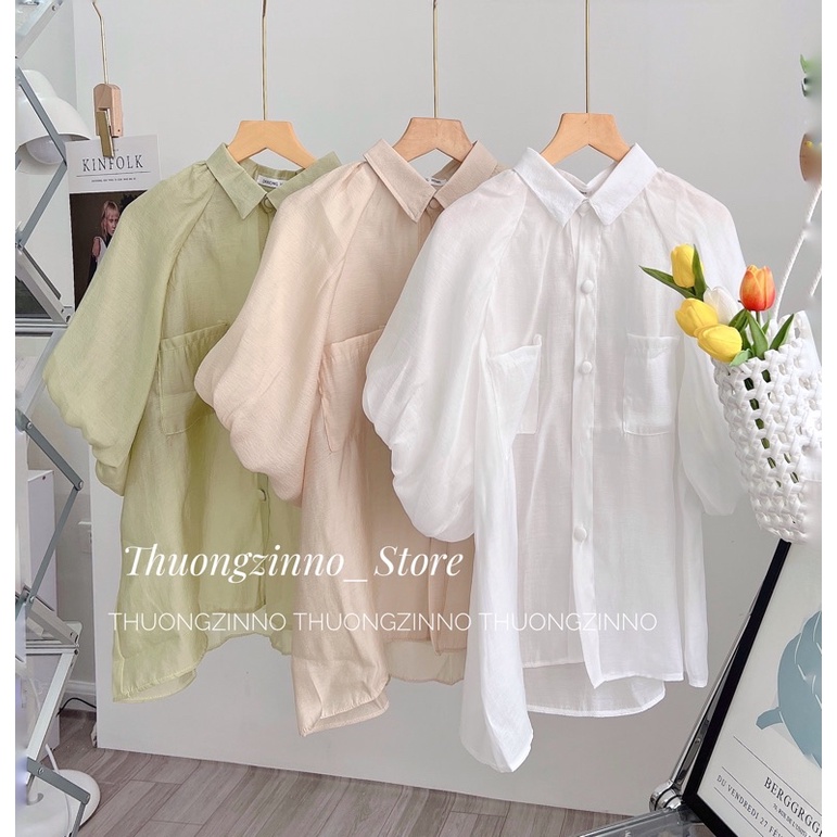 [Ảnh thật/Video]Áo sơ mi nữ Seon tay lửng xinh xắn Áo somi nữ tay bồng