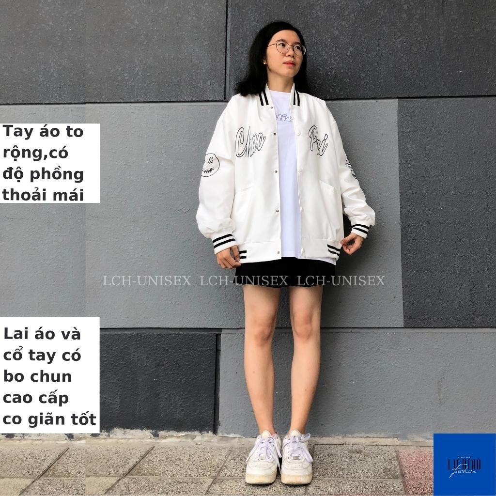 Áo khoác bóng chày nam nữ vải dù 2 lớp thêu Chaopai Bomber varsity unisex form rộng LCH