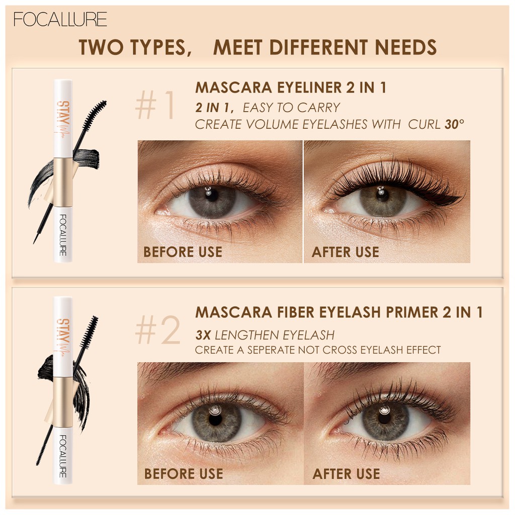 Mascara kiêm bút kẻ mắt/ dung dịch lót mi FOCALLURE 2 trong 1 chống thấm nước lâu trôi dành cho trang điểm 28g