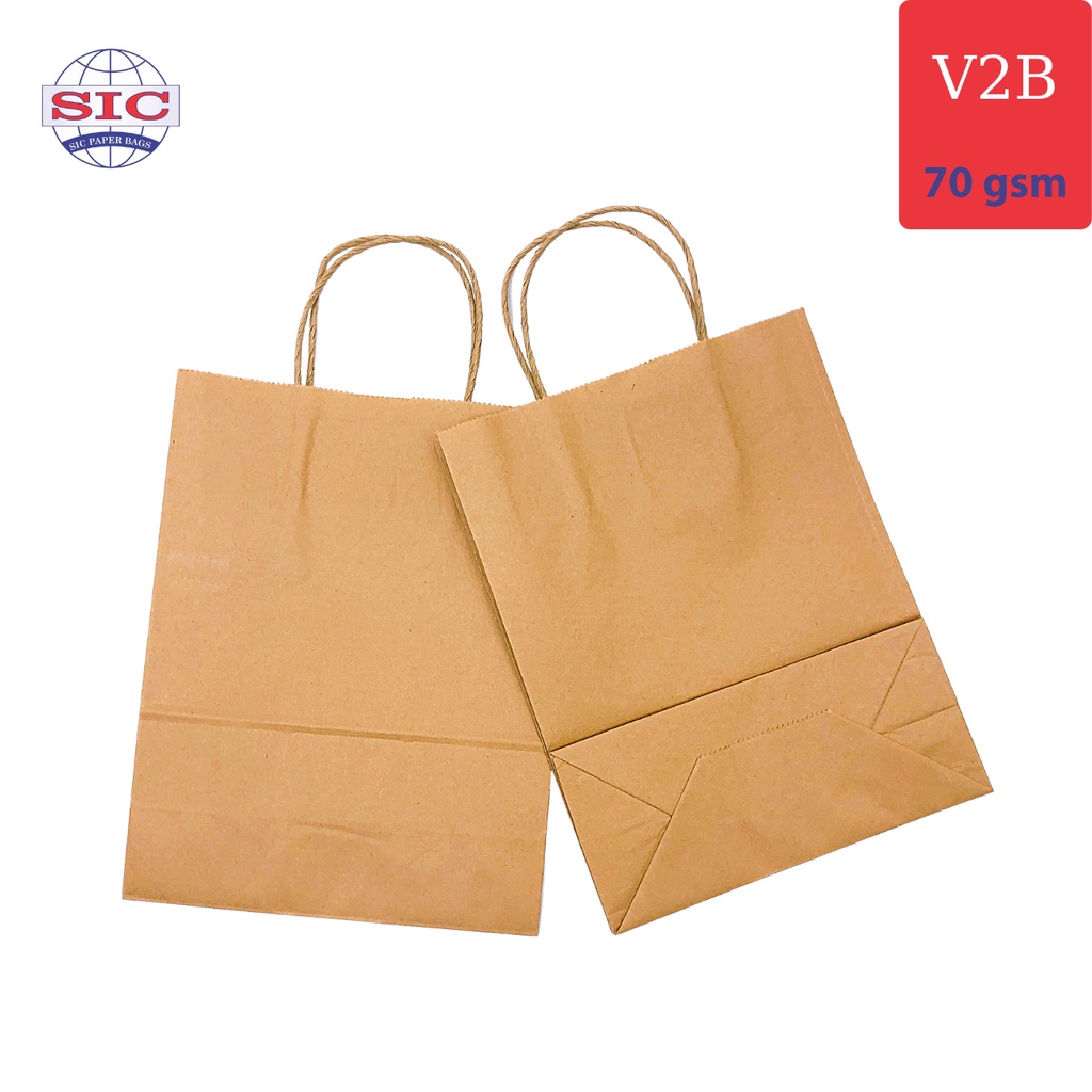 [SET 100 CHIẾC] TÚI GIẤY KRAFT V2B: 19.5x10x25.3cm CÓ QUAI (ẢNH THẬT)
