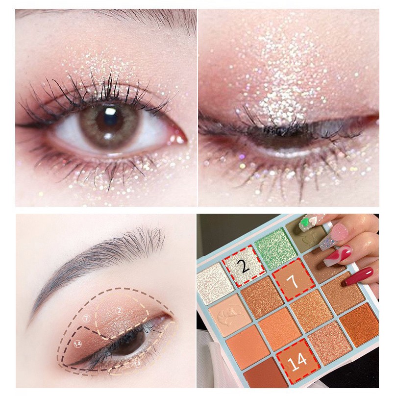 Bảng mắt xanh ngọc 16 ô Maffick nhiều màu xinh và nhũ bling bling xinh xắn - BM1101 (dễ vỡ ô nhũ) | BigBuy360 - bigbuy360.vn