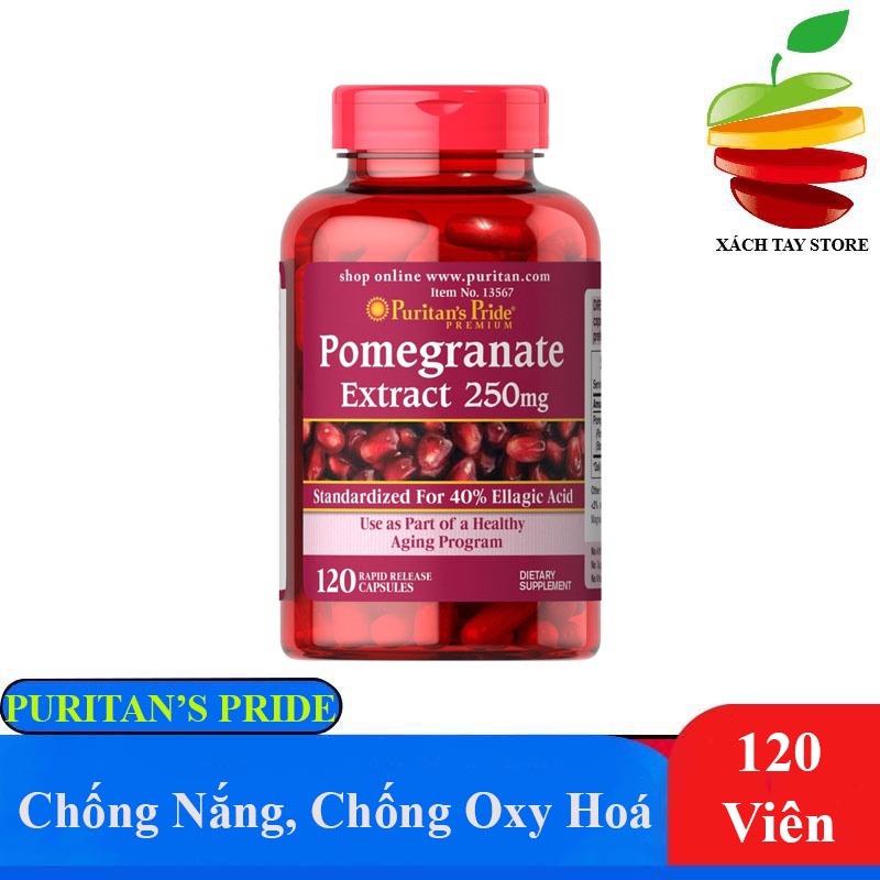 Viên Uống Chống Nắng, Mờ Nám, Đẹp Da Hạt Lựu Pomegranate Extract 250mg Puritan's Pride