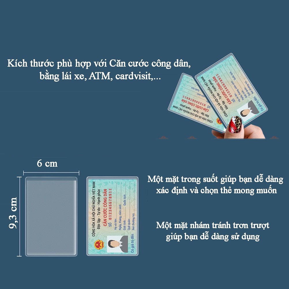 Vỏ Bọc Thẻ Căn Cước Công Dân CCCD ATM Giấy Phép Lái Xe 1 Mặt Nhám 1 Mặt Trong