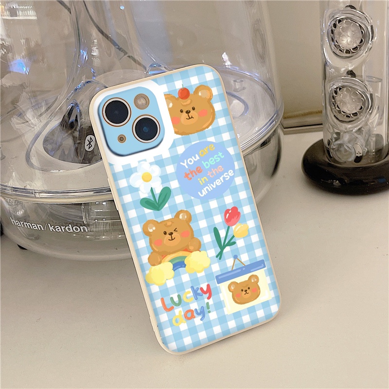 Ốp lưng 12 pro gấu nâu Lucky Day kẻ caro xanh cho iP 6/6Plus,7/8plus,X/Xs,XsMax,11, Xr,11pro,11ProMax,12/13pro,ProMax