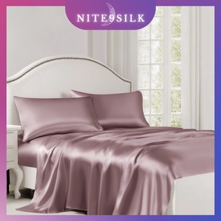 Bộ chăn ga gối lụa - bộ chăn ga gối lụa cao cấp 5 món - màu hồng nude - nite9 silk