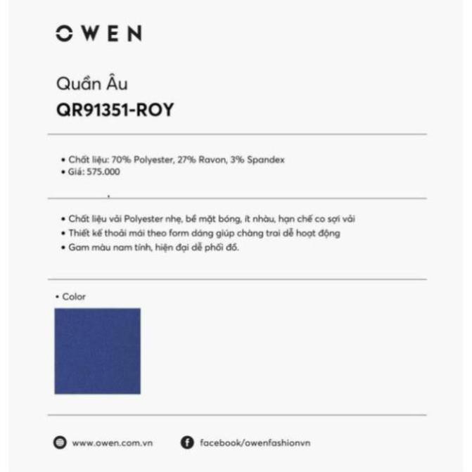 Xa sale ( Xả Tết ) OWEN - Quần âu nam màu xanh navy cạp tăng đơ co dãn 91351 Cực . D08 . ¹ n
