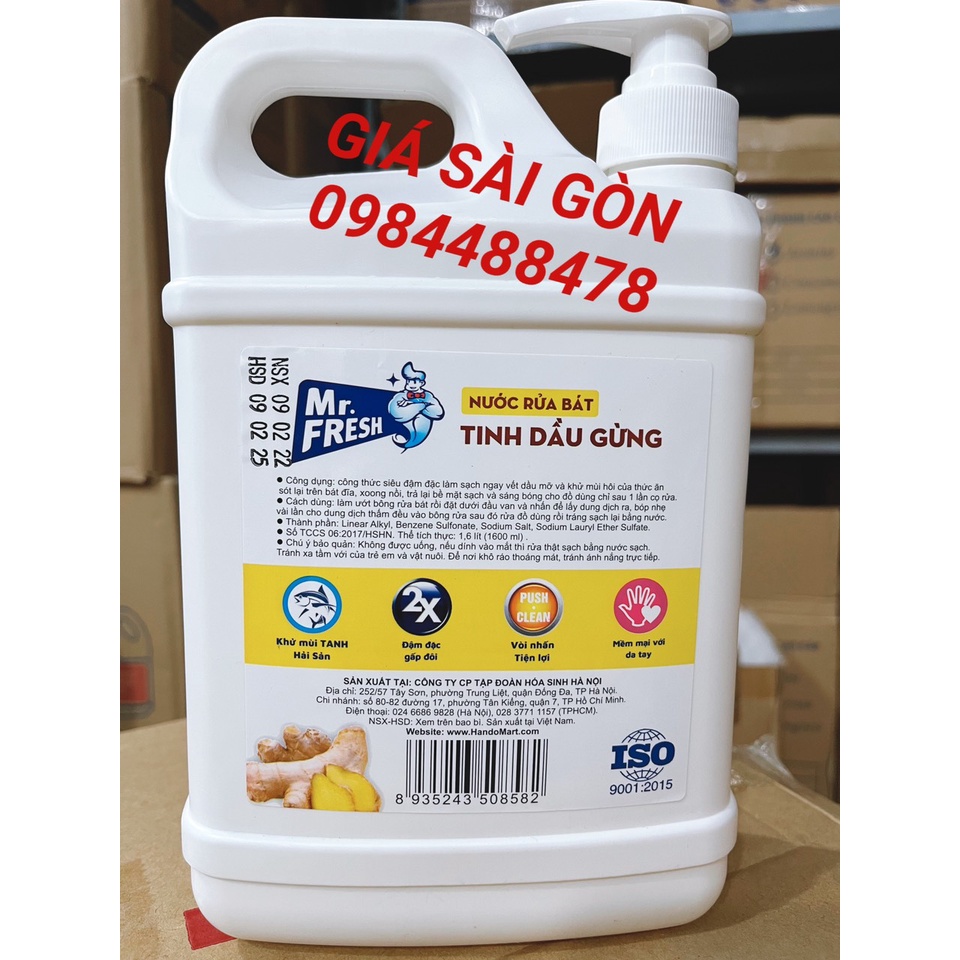 Nước rửa chén bát đậm đặc Mr Fresh 1,6L - Khử mùi tanh hải sản