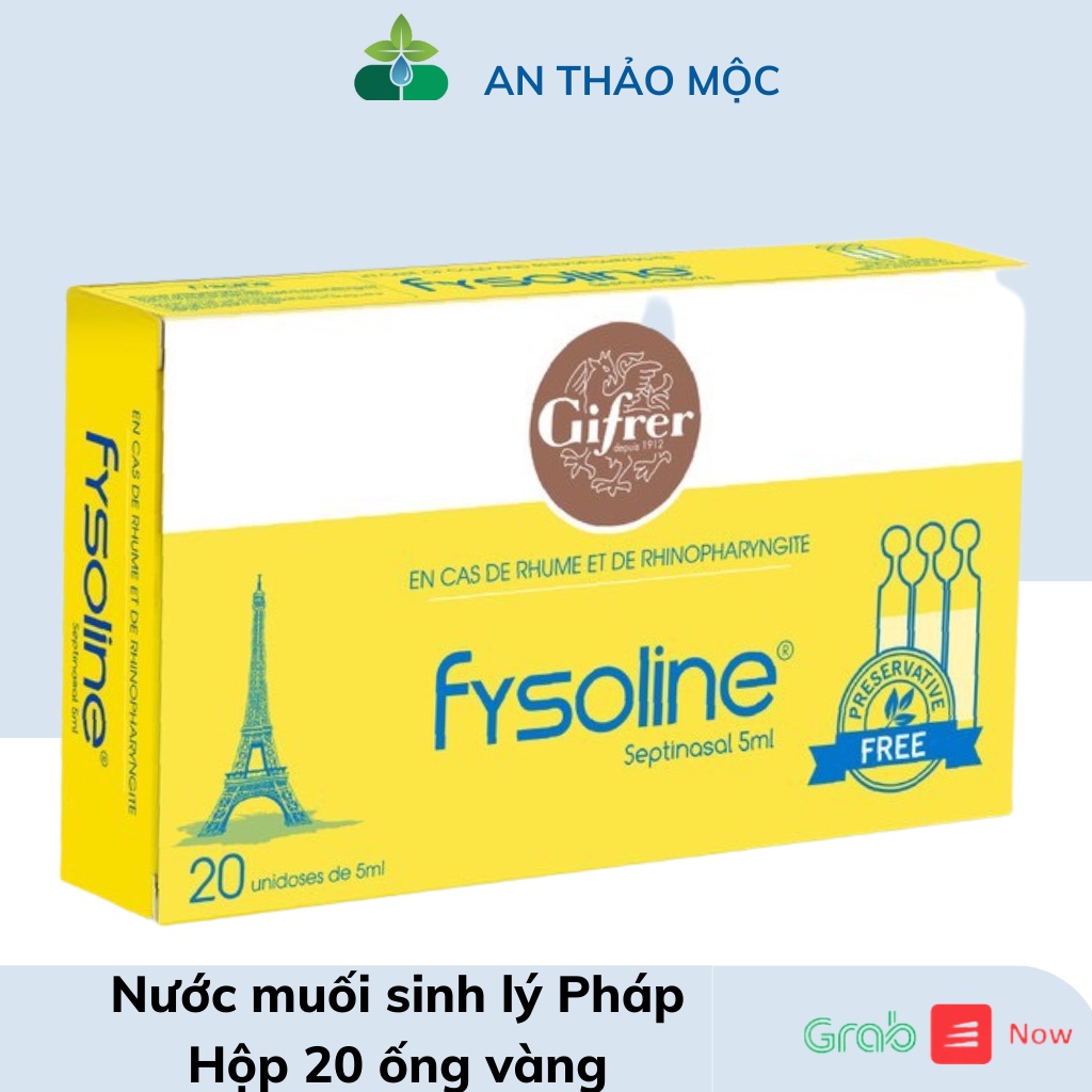 Fysoline vàng nước muối sinh lý Pháp,kháng khuẩn giảm nghẹt mũi,sổ mũi.Hộp 20 ống,anthaomoc