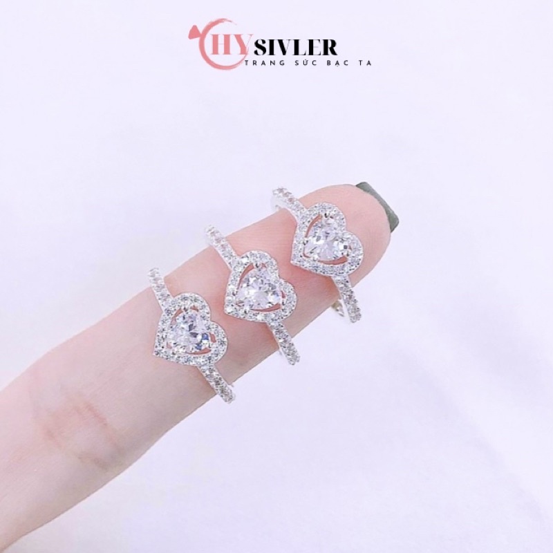 Nhẫn bạc ta ổ đá trái tim 5 ly nhẫn nữ bạc thật nạm đá trái tim xinh xắn