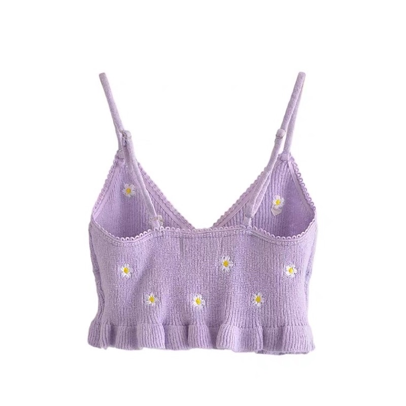 Áo dây len mùa hè hoạ tiết hoa nhí trẻ trung