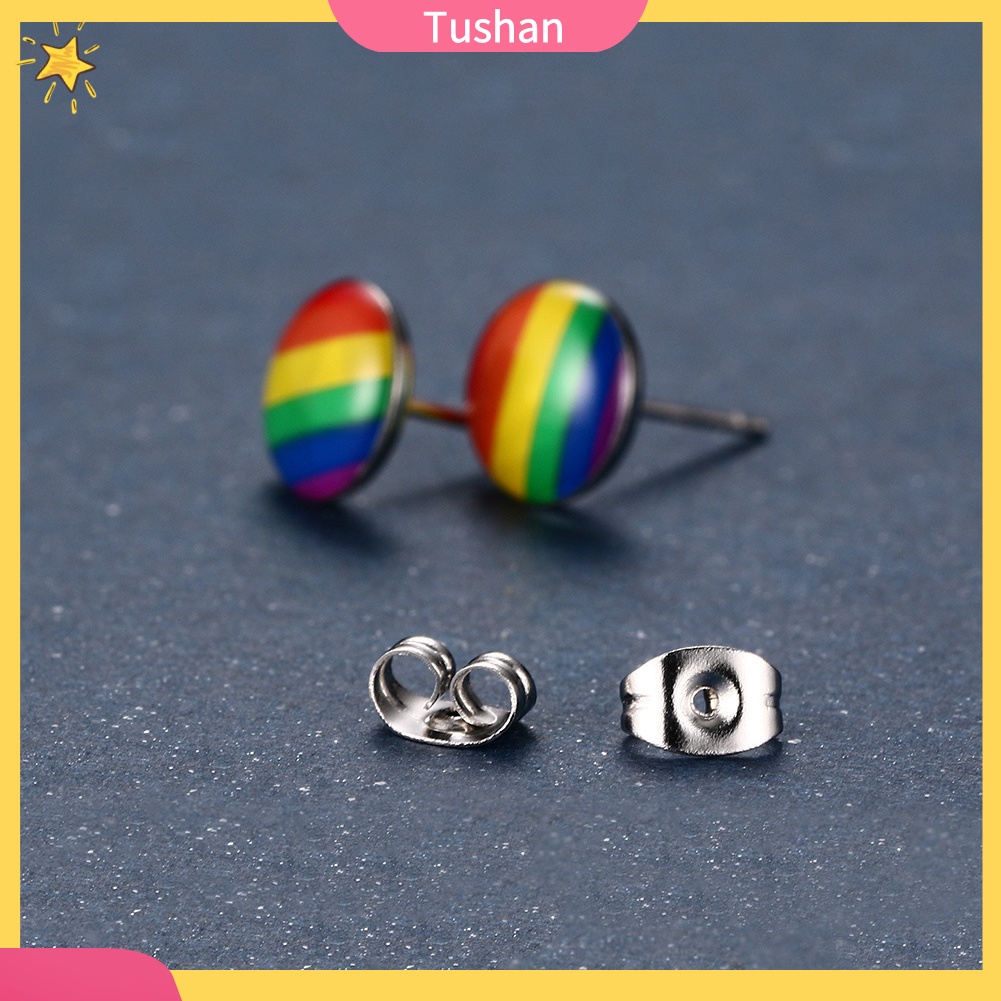 Hoa tai tròn màu sắc cầu vồng thời trang dành cho nữ