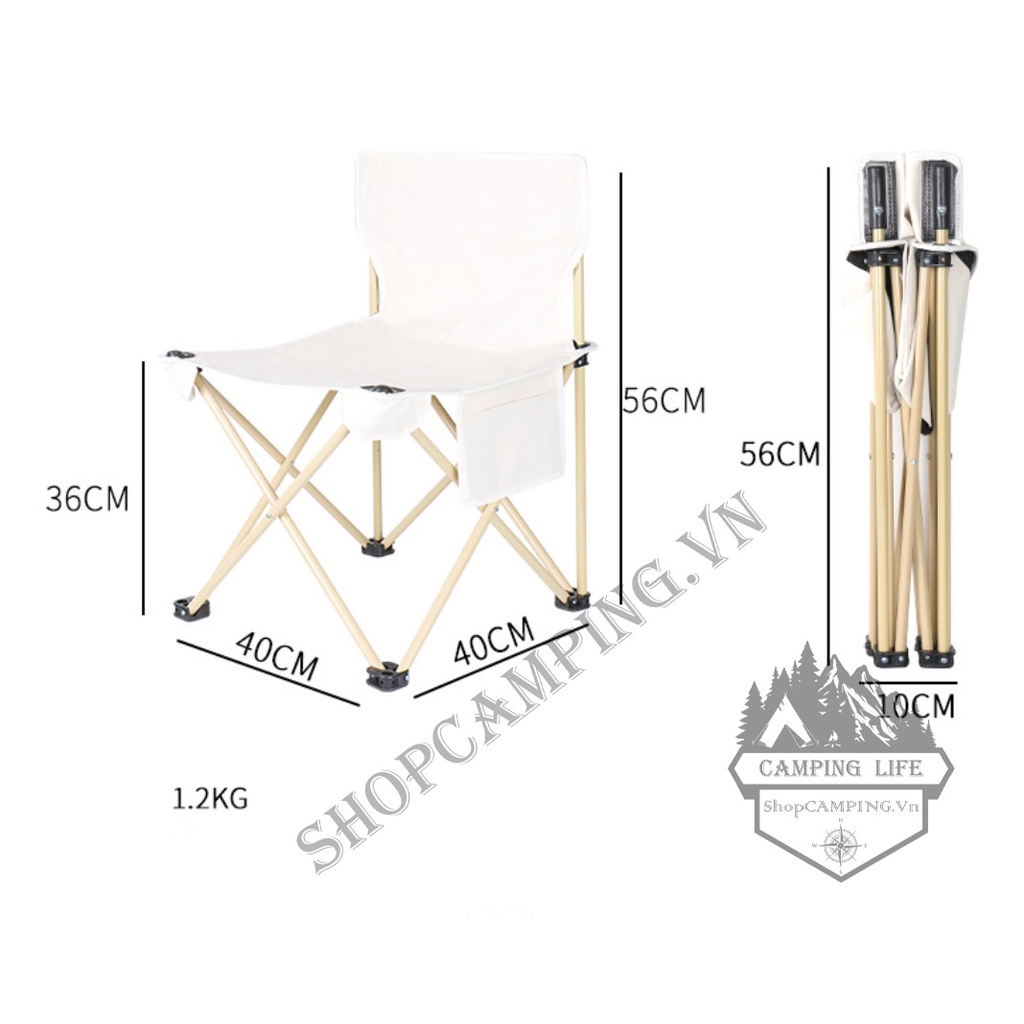 Ghế xếp gấp gọn kèm túi đựng, Ghế dã ngoại cắm trại vải dù khung nhôm cao cấp đế cao su | BigBuy360 - bigbuy360.vn