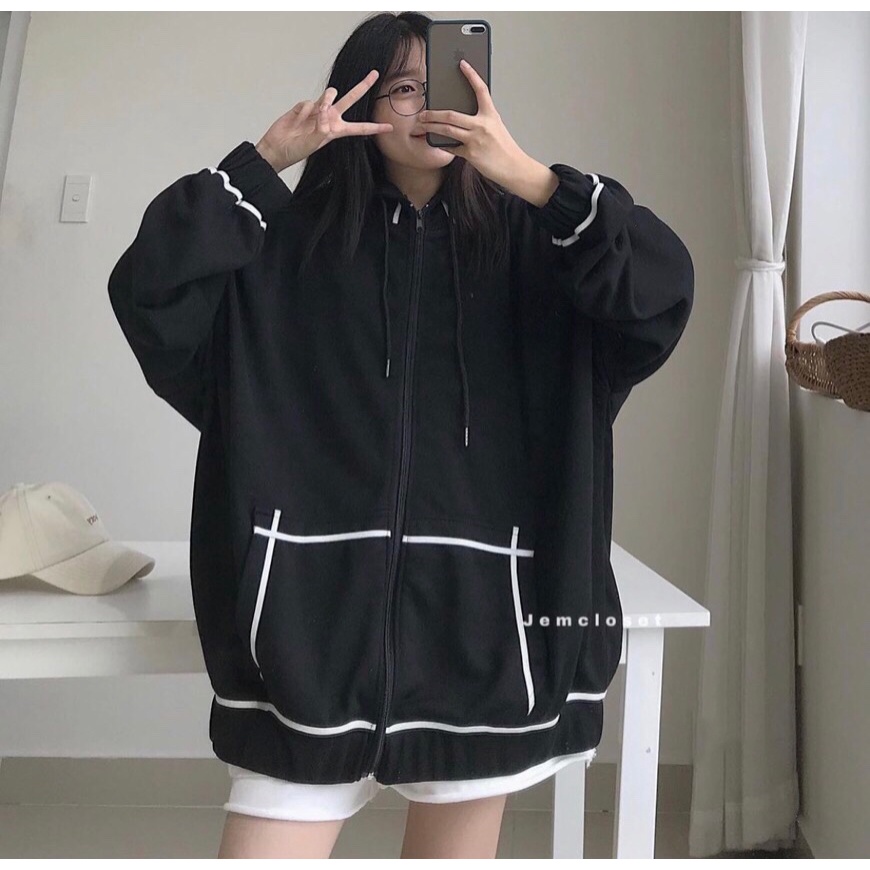 Áo Khoác Nỉ Unisex Ulzzang Viền Trắng, Áo Hoodie Sweater Bông Form Rộng Basic NinaStore | BigBuy360 - bigbuy360.vn