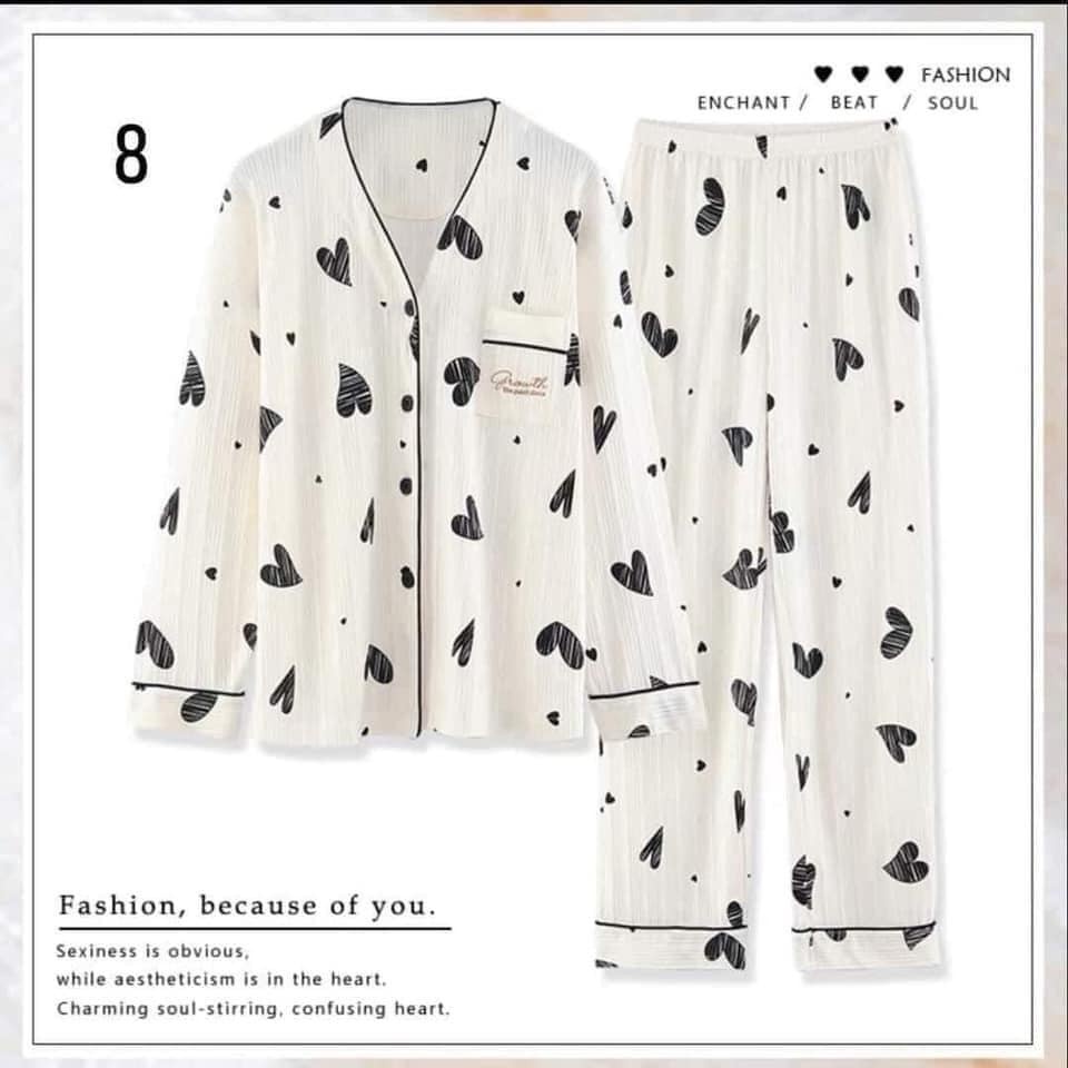 Bộ Đồ Ngủ Pyjama Thu Đông Hot Trend 2021 Hàn Quốc Len Mỏng Tay Dài Quần Dài Mặc Nhà Cao Cấp Dễ Thương- PizamaBaby
