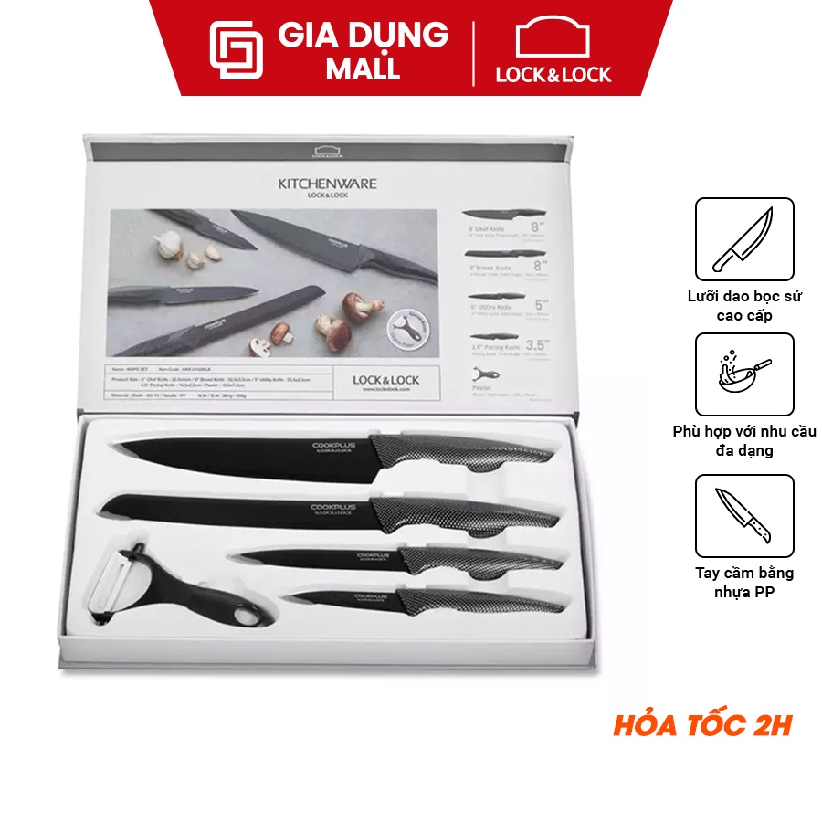 Bộ dao nhà bếp 5 món COOKPLUS Lock & Lock CKK101S5BLK - Chính Hãng.Thuộc dòng đồ dùng nhà bếp cao cấp.