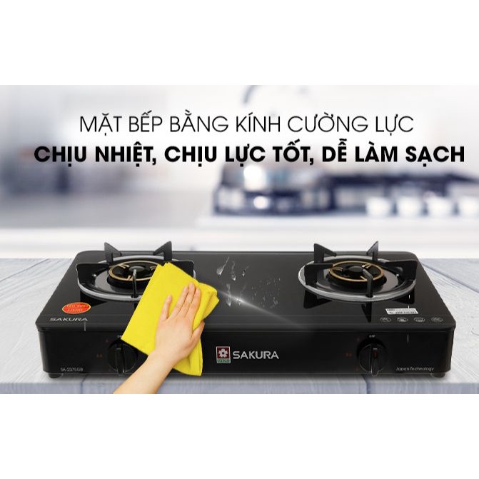 Bếp gas đôi Sakura SA-2375GB - Chính hãng trưng bày+Tặng dây gas- Kính cường lực -Đầu đốt tiết kiệm gas