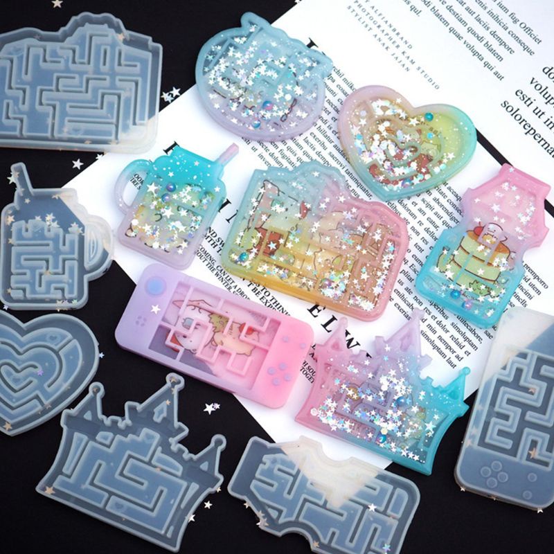 Sa Khuôn Silicon Hình Mê Cung 3D Tự Làm Mặt Dây Chuyền / Móc Khóa Tiện Dụng