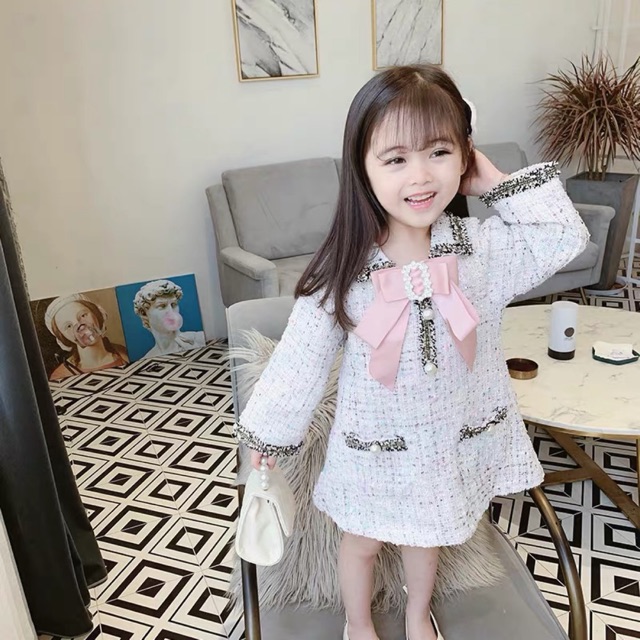 Váy dạ tweed nơ xinh cho bé