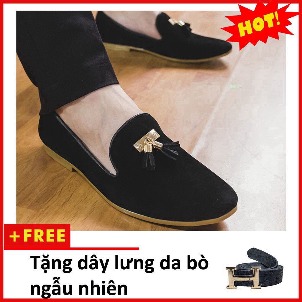 Giày Lười Nam Đẹp Đế Khâu Chuông Vàng Da Búc Màu Đen Sang Trọng - M124-BUCK(TL)-BUCK
