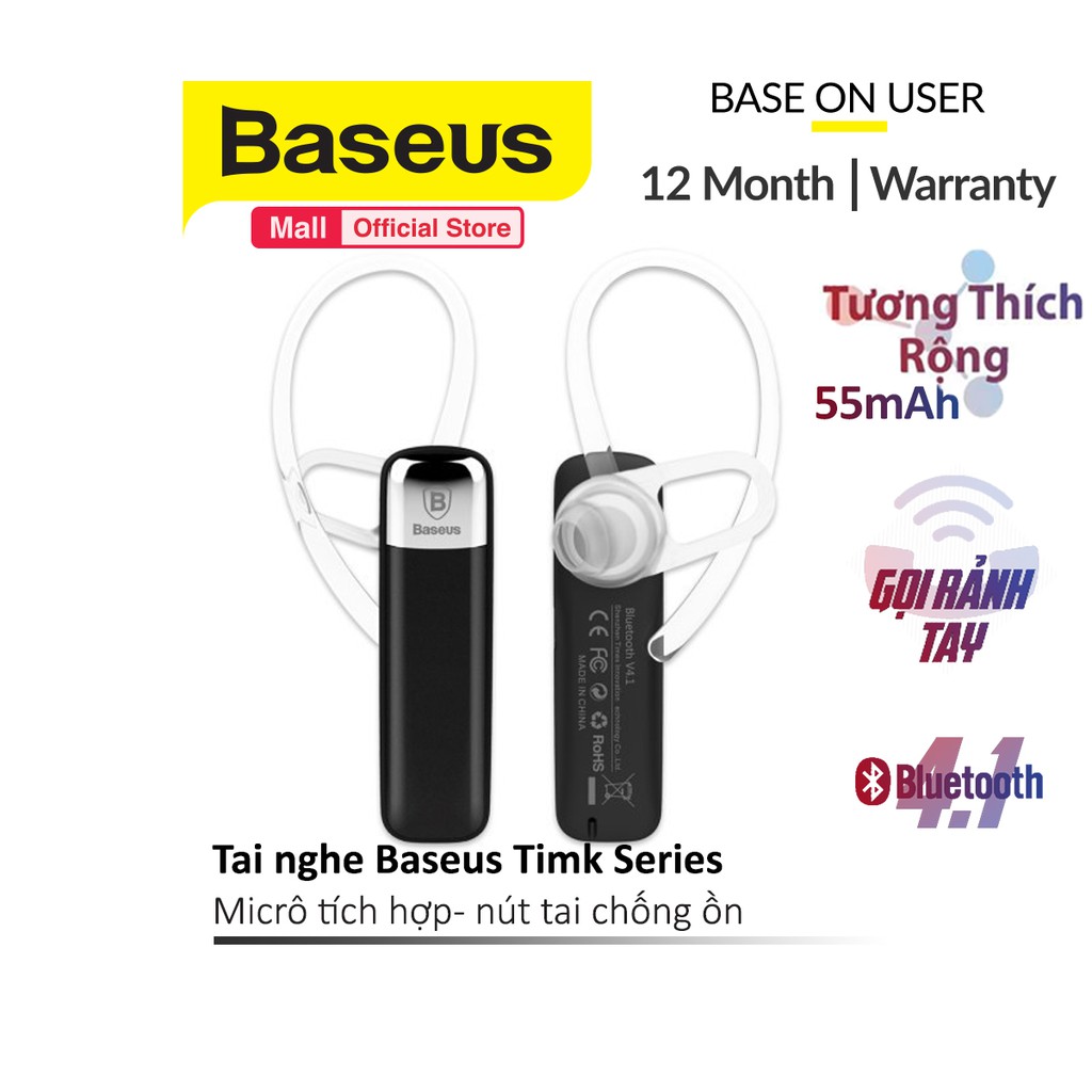 [Mã 2404EL10K giảm 10K đơn 20K] Tai nghe Baseus Timk Series -Bluetooth 4.1 pin 55mAh chống ồn kèm micrô thoại