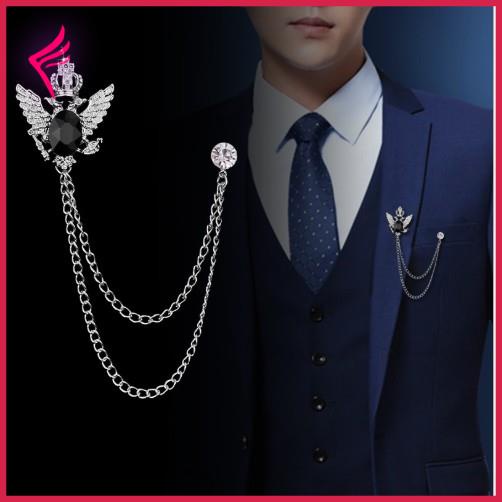 Cài áo vest Nam Lapel Pin vest thời trang hình đôi cánh đính hạt đá GH-192 {Phụ kiện Vest Nam - Adam