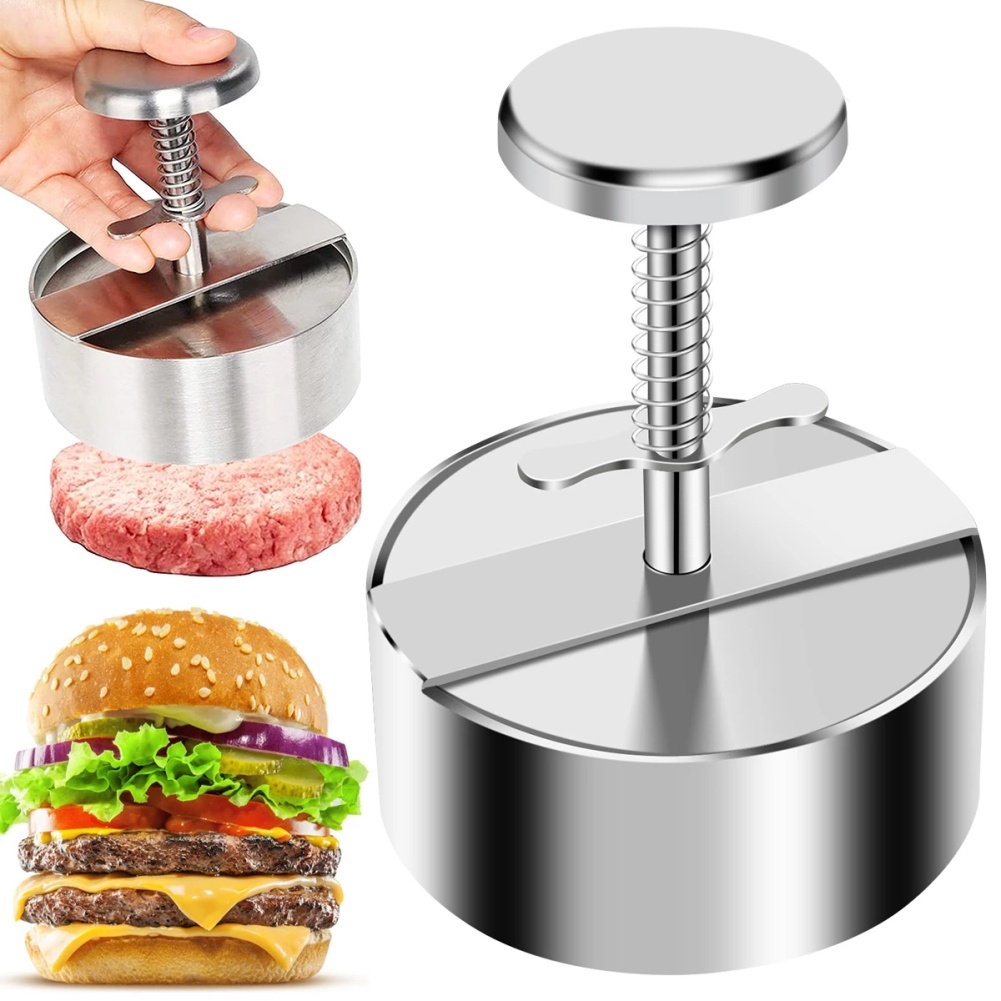 Máy Ép Burger Mới Máy Ép Hamburger Khuôn Làm Burger Thịt Bò Nướng Phô Mai Hình Tròn Bằng Thép Không Gỉ 304