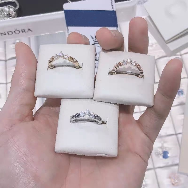 Nhẫn Đính Hôn Mạ Bạc 925 Mặt Hình Vương Miện Đính Đá Zircon Pandora
