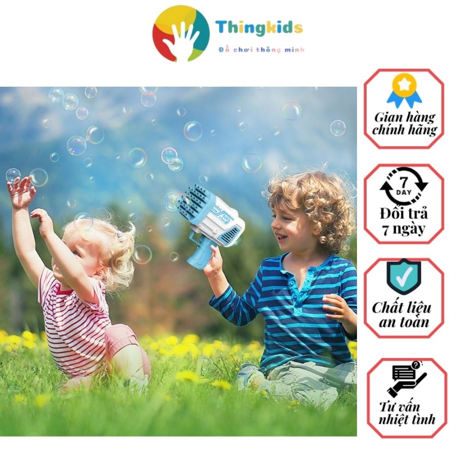 Máy bắn bong bóng loại to lớn nhất 76 nòng siêu mạnh,l kèm dung dịch pha sẵn an toàn cho bé -  Thingkids