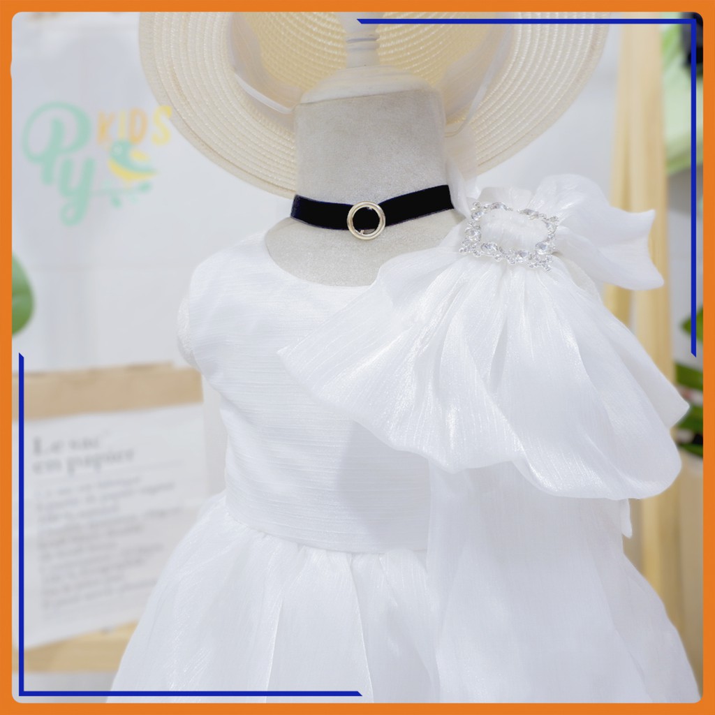 Đầm sát nách công chúa tơ ánh, đính nơ bên vai có 2 màu trắng và đỏ cho bé gái đi tiệc size 10-18 kg