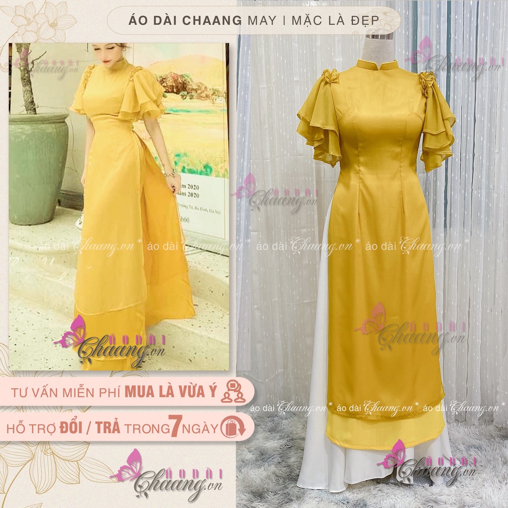 Áo dài nữ 4 tà tay bèo cánh tiên may sẵn Lụa tơ óng mặc dự tiệc lễ tết Đẹp