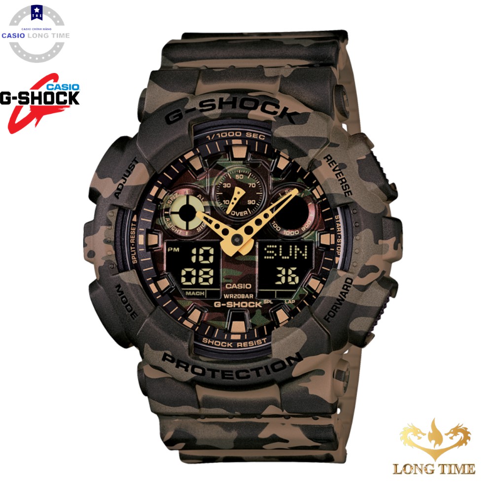 Đồng hồ nam CASIO G SHOCK GA-100CM-5ADRChính hãng - Dây Nhựa Rằn Ri Mạnh Mẽ