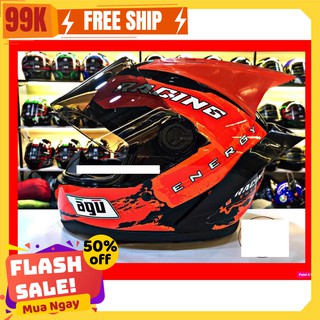 Mũ fullface AGU Racing ENERGY CAM TẶNG Đuôi gió AGV và sừng rồng + balo đựng mũ