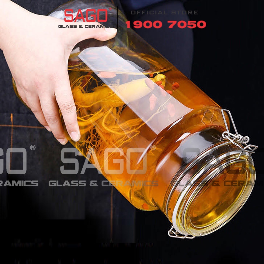 Bình Thủy Tinh Ngâm Rượu Trụ Trơn Nắp Gài Thủy Tinh | Tùy Chọn Dung Tích