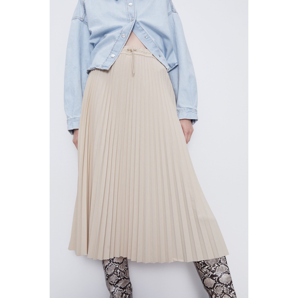 Váy Xếp Ly Nữ Zara Pleated Skirt Trf Cream