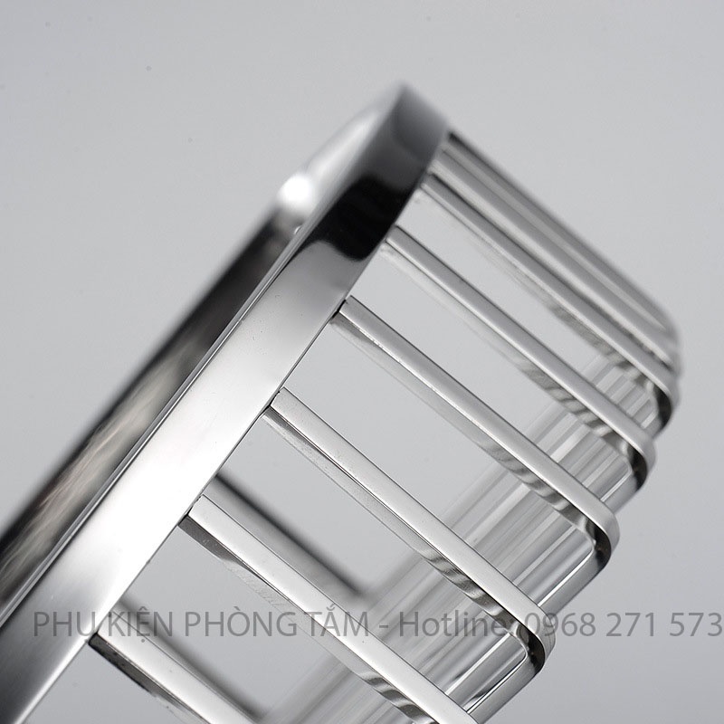 Kệ góc nan vuông đặc Inox 304 cao cấp, không rỉ sét - Kệ góc nhà tắm gắn tường