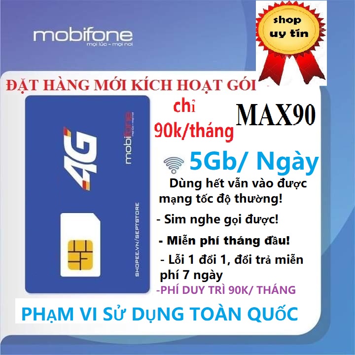 [FREESHIP]Sim 4G Mobifone 150Gb/tháng chỉ 90k/tháng,5G/ngày-MAX90,dùng hết vẫn vào được mạng, miễn p