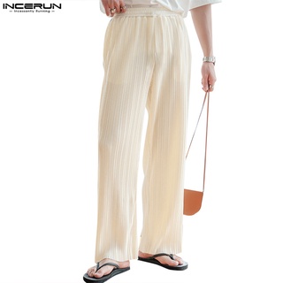 Image of INCERUN Fashion Men Wide Leg Straight Elastic Waist Baggy Casual  Trousers